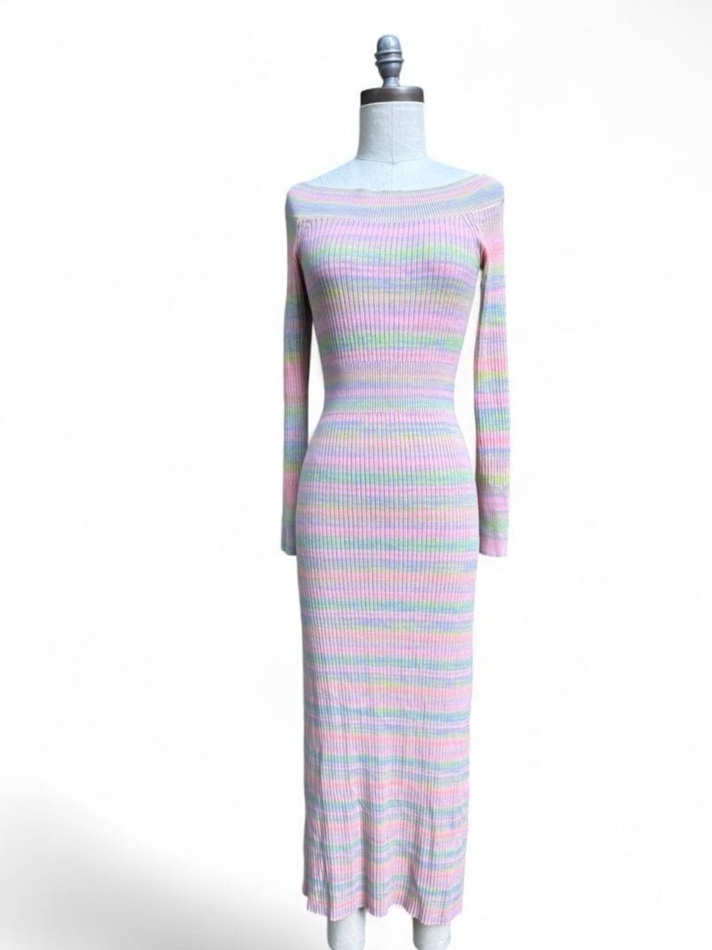 Anthropologie Daily Practice striped knit stretch maxi dress long sleeve
